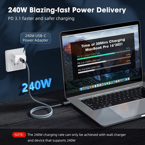 Cabo Usb-c Thunder 4, Pd 240w, 40gbps, 8k, Ps5, Mac, Note Pc