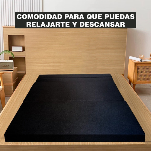 Imagen 7 de 10 de Sofá Cama Matrimonial Plegable, Colchoneta Con Soporte Firmé Color Negro