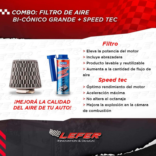 Imagen 2 de 6 de Filtro De Aire Biconico + Acelerador De Potencia Speed- Tec