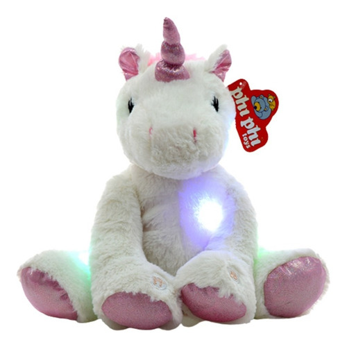 Imagen 1 de 5 de Unicornio Luz Sonido Peluche Sentado Phi Phi Toys La Plata