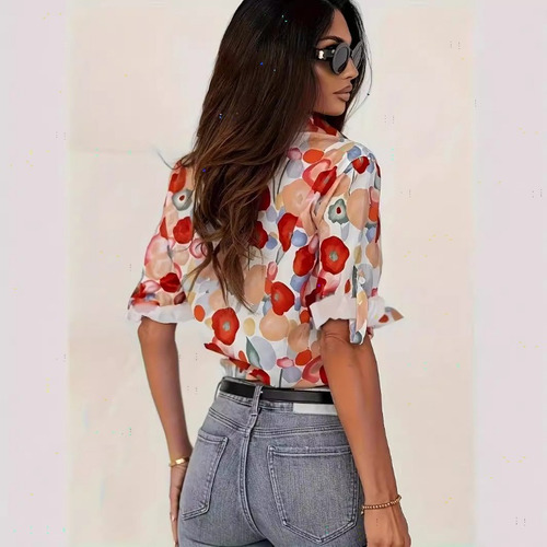 Blusa De Verano Con Solapa Y Botones De Talla Grande
