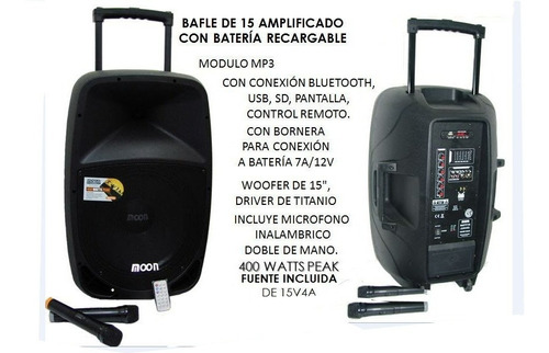Parlante Portátil De15 Con Microf Bluet. Bateria 12v Usb