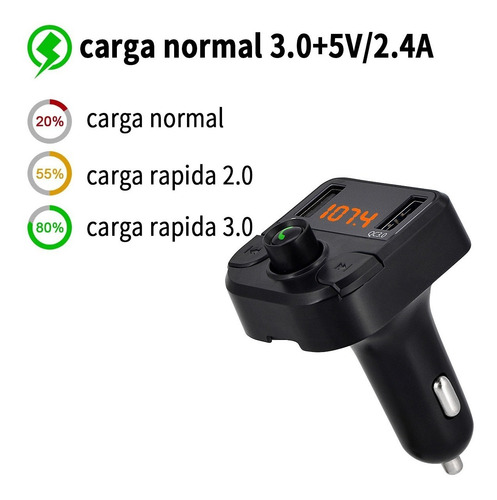 Imagen 4 de 10 de Receptor Bluetooth Autos Transmisor Fm Mp3 Carga Rapida Usb