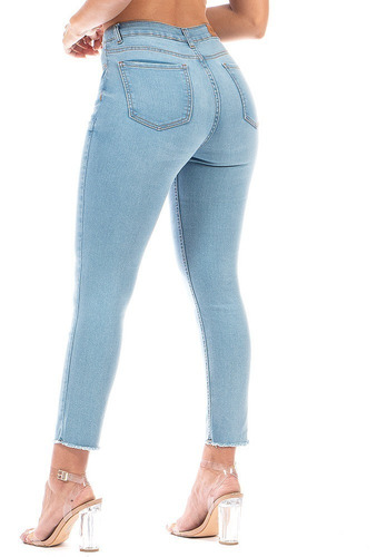 Imagen 2 de 8 de Pantalón Jeans De Mujer Cintura Alta Tobillos Deshilachados