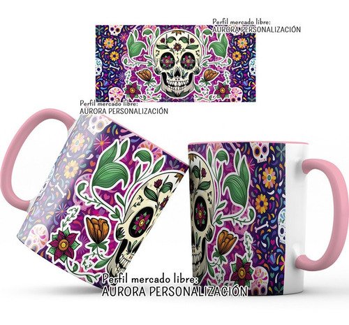 Mug  Taza Oreja Rosada Calavera Catrinas Halloween 010