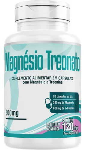 Magnésio Treonato 120 Cápsulas 600mg L Treonina Quelato 100%