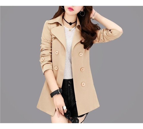 Abrigo Largo Mujer Gabardina Oversize De Doble Botonadura