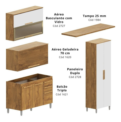 Imagem 4 de 5 de Cozinha Modulada 4 Peças Cristal Com Tampo - Branco/castanho