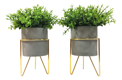 2 Vasinhos Cachepô Com Suporte Dourado