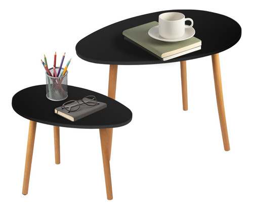 Set 2 Mesas Centro Lateral Auxiliar Madera Minimalista 65cm