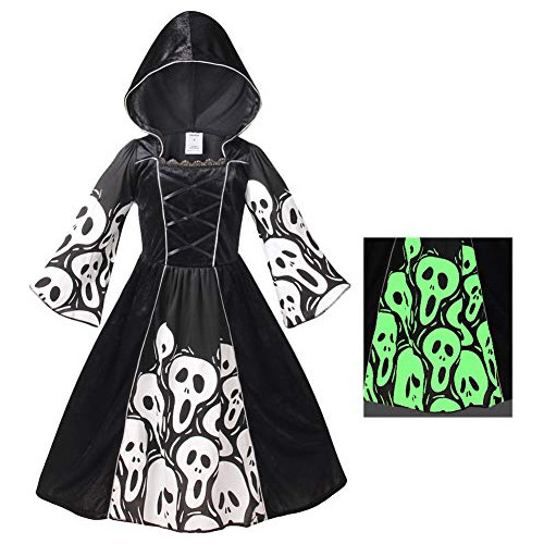 Skeleton Ghost Witch Costume For Girls, Glow In The Dar...