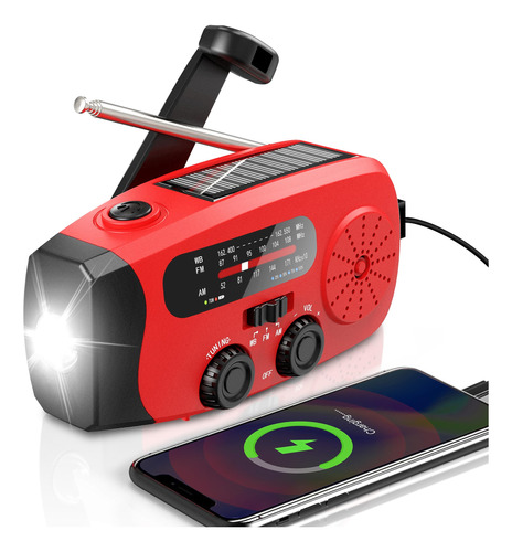 Radio Meteorológico Emgykit Con Linterna Color Rojo