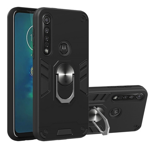 Funda Para Motorola Moto G8 Plus Con Anillo Metálico Negro