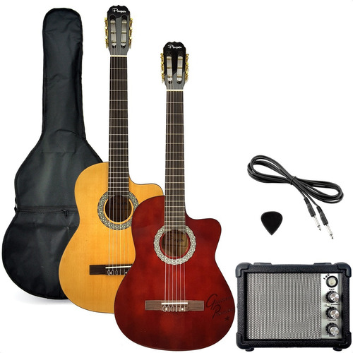 Imagen 1 de 10 de Guitarra Criolla Electroacustica Corte + Amplificador Funda