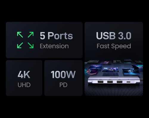 Hub Usb C 5 En 1 Pd Modelo Cm136 15cms Ugreen
