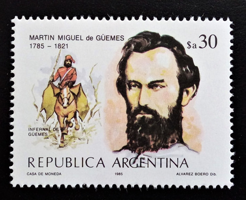 Argentina, Sello Gj 2192 Gral Martín M Güemes 85 Mint L15644