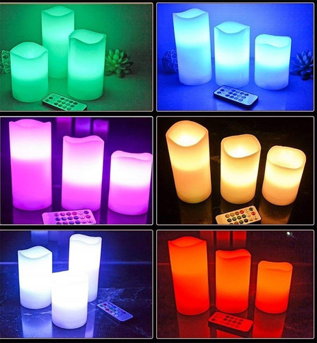 Imagen 2 de 9 de Pack 3 Velas Led Con Control Remoto Rgb A Pilas Decoracion