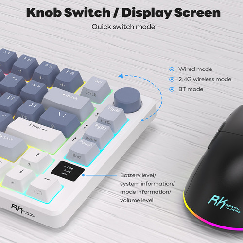 Teclado Mecânico Rk Royal Kludge M75 Azul Oceano Prateado Rá