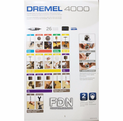 Imagen 5 de 8 de Minitorno Dremel 4000 + Kit X 26 Accesorios En Caja - Fdn