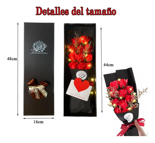 Rosas Artificiales 11 Flores Caja De Regalo Tarjetas Luz Led Rojo