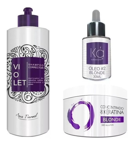 Kit Matizador Shampo Violet+keratina Blonde Ka+aceite Blonde