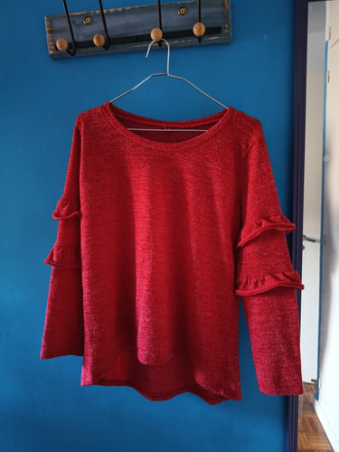 Sweater Rojo Con Voladosmujer Talle S/ M Amplio Impecable 