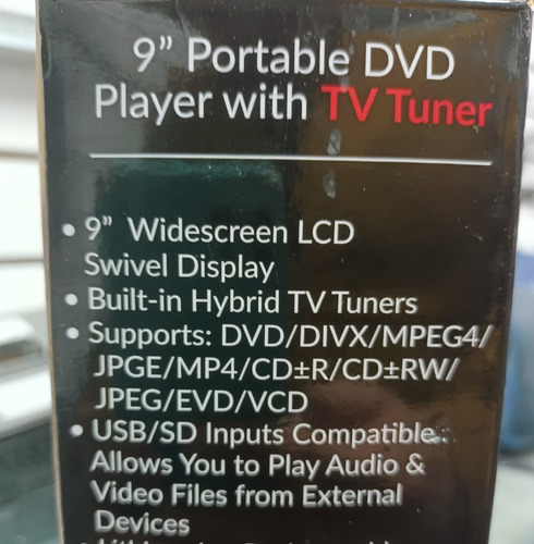 Dvd Portátil Con Tv Digital 9 Usb, Recargable, Giratorio.