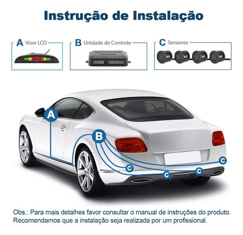 Sensor De Estacionamento Universal 4 Pontos 22mm C/display