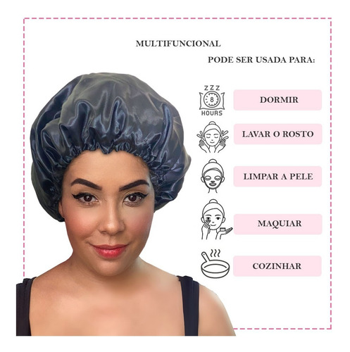 Imagem 3 de 6 de Kit Toalha + 2 Fronhas + Touca Duplo Cetim - Preto