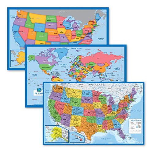 Paquete De 3: Mapa Del Mundo Y Mapa De Estados Unidos Para N