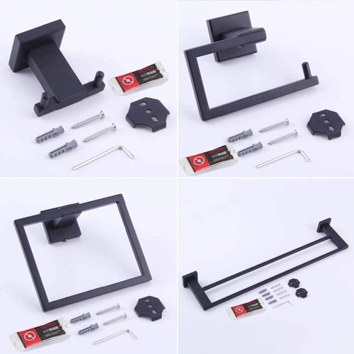 Imagen 7 de 9 de Juego Kit Accesorios Negro Mate Para Baños Acero Inoxidable