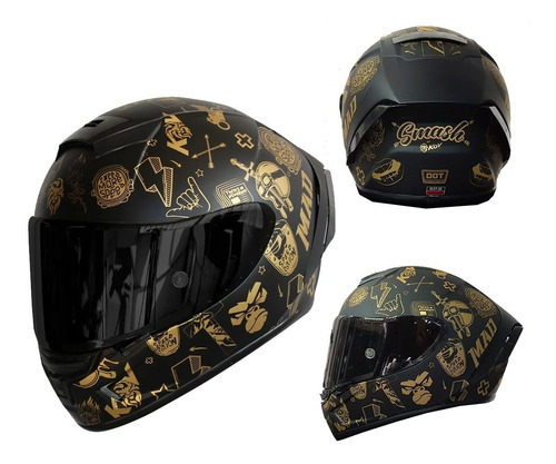 Casco Para Moto Kov Aircut Smash Oro Negro Mica Humo