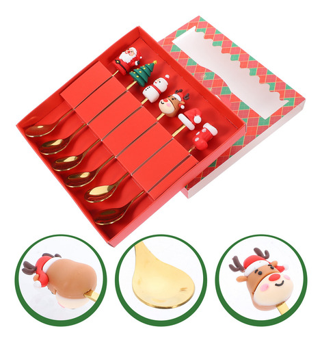 Juego De Cucharas De Café Navideñas Con Forma De Árbol Peque