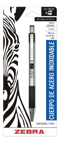 Boligrafo De Gel Retractil Zebra Aluminio Rollerball 0.7 Mm Color De La Tinta Negro Color Del Exterior Plateado