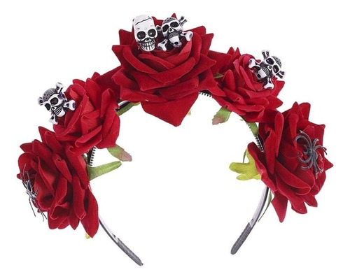 Red Rose Skull Tiara Día De Muertos Vestido Gótico