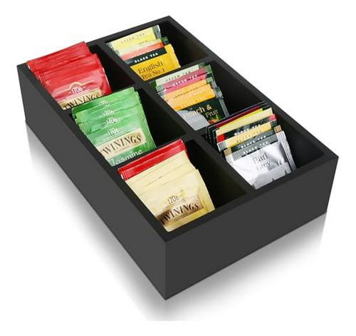 Organizador De Bolsas De Té De Madera Con 6 Compartimentos.