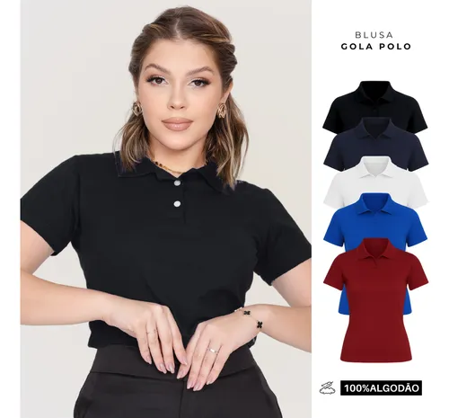 Camisa Gola Polo Feminina Básica Algodão Social Uniforme