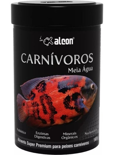 Alimento super premium para peixes carnívoros oscar e outros Alcon Carnívoros Meia Agua 140g