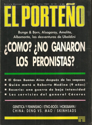 El Porteño N°91 1989 Feminismo Peronismo Saqueos Dillon