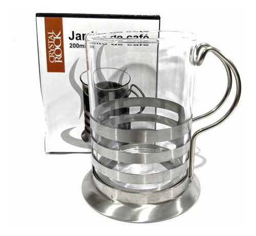 Set 12 Jarros Pocillo Cafe 200ml Base Acero Vidrio Capucchin