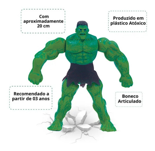 Super Hero Brinquedo Boneco Vingador Forte Verde Incrível