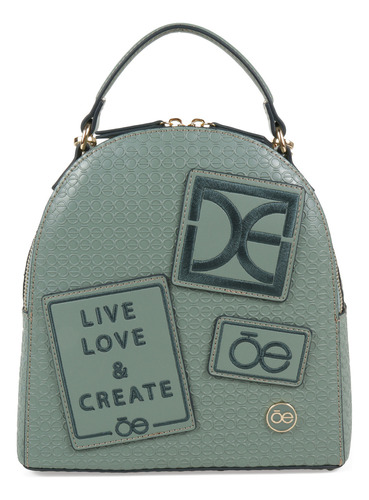 Mochila Mediana Cloe Para Mujer Doble Uso Parche Decorativos Color Verde Musgo