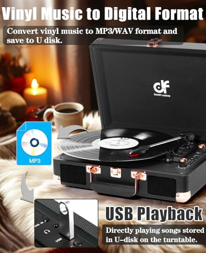 Pack Tocadiscos Vintage Bluetooth Con 2 Altavoces Integrados