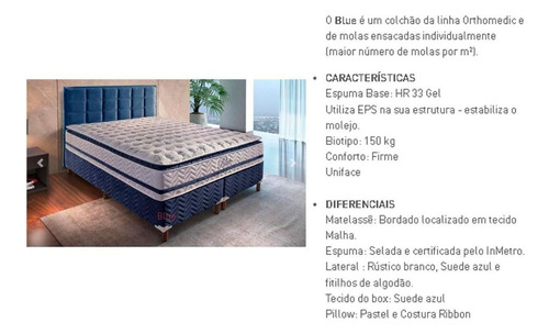 Cama Box Casal: Colchão Molas Ensacadas Paropas Blue+base