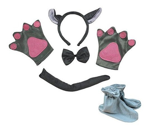 Disfraces Niñas - Diadema De Lobo Gris Bowtie Tail Glove Sho