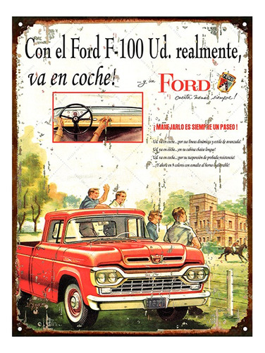 Cartel Chapa Publicidad Antigua Ford F100 L254