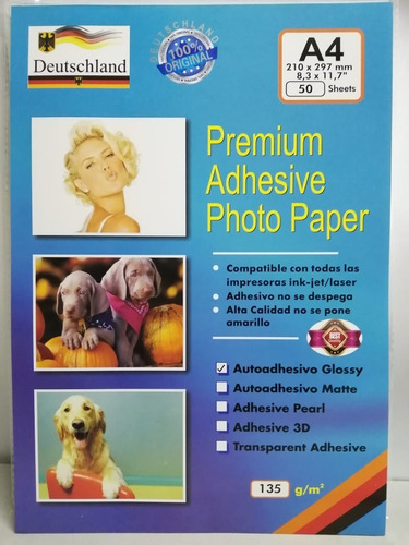 Papel Fotográfico Autoadhesivo 135g A4 Glossy 50 Unidades