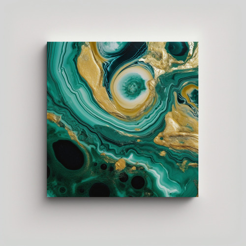 80x80cm Pintura Mármol Líquido Y Textura Malachite Flores