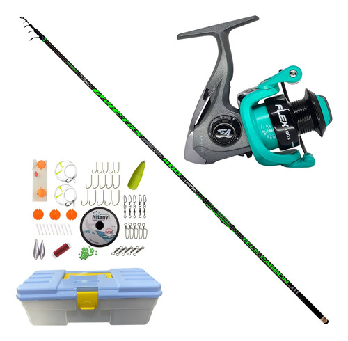 Combo Pesca Reel + Pejerrey Telescopica + Caja Completa