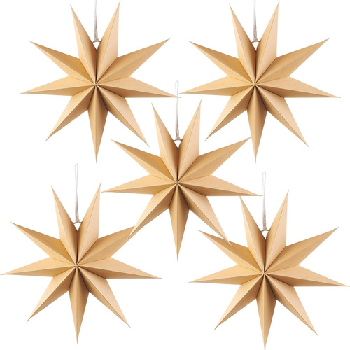 5 Pcs 9-pointed Natural Paper Star Lanterns 12 Inch Christma